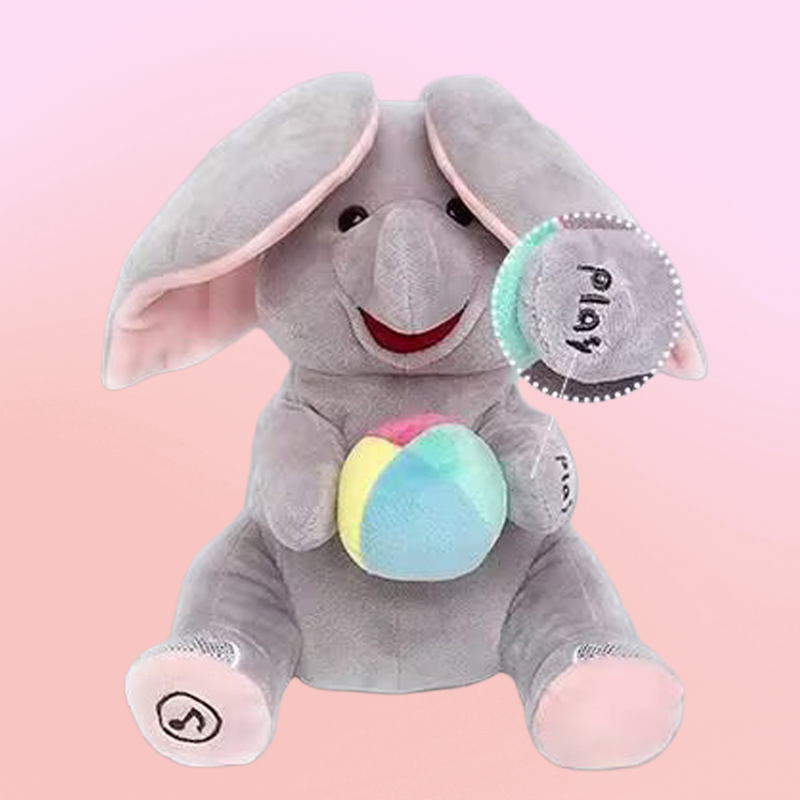 🎁🐘 Egy aranyos plüss elefánt játék bújócska játékhoz