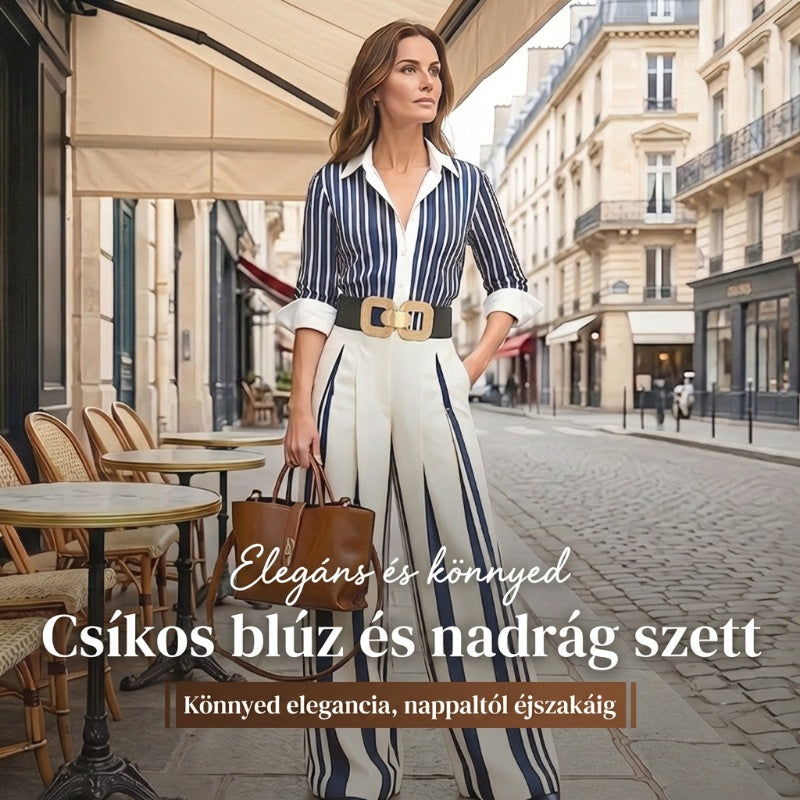 ⏳Időkorlátozott akció⏰Női csíkos póló és széles szárú nadrág 2 részes szett