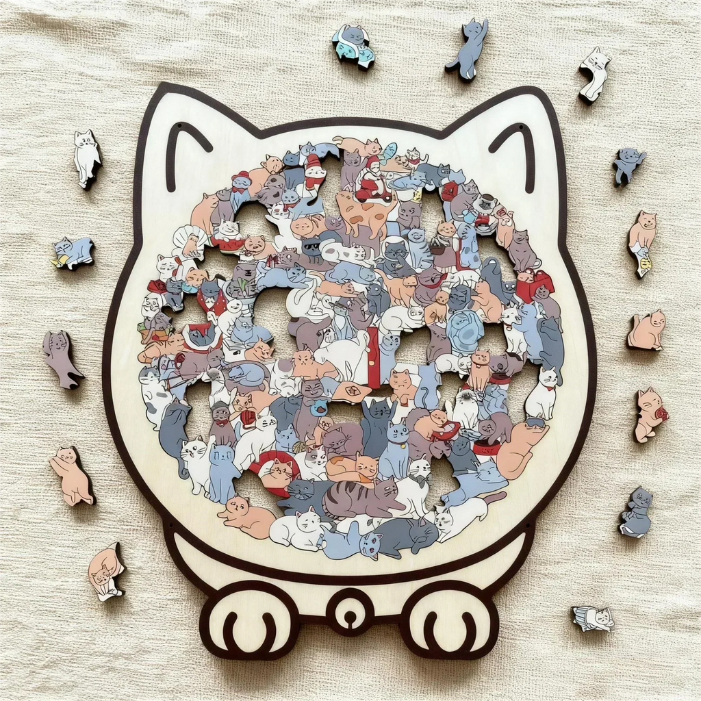 🎅🎄Fából készült macska alakú kirakó, 135 darabos, Morandi színekben🐱🎁