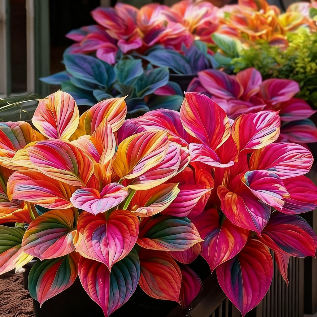 🌈🔥 Limitált kiadású Szivárványos Láng Hosták - Ritka Többszínű Lombozat, Kizárólag Üzletünkben 🌸