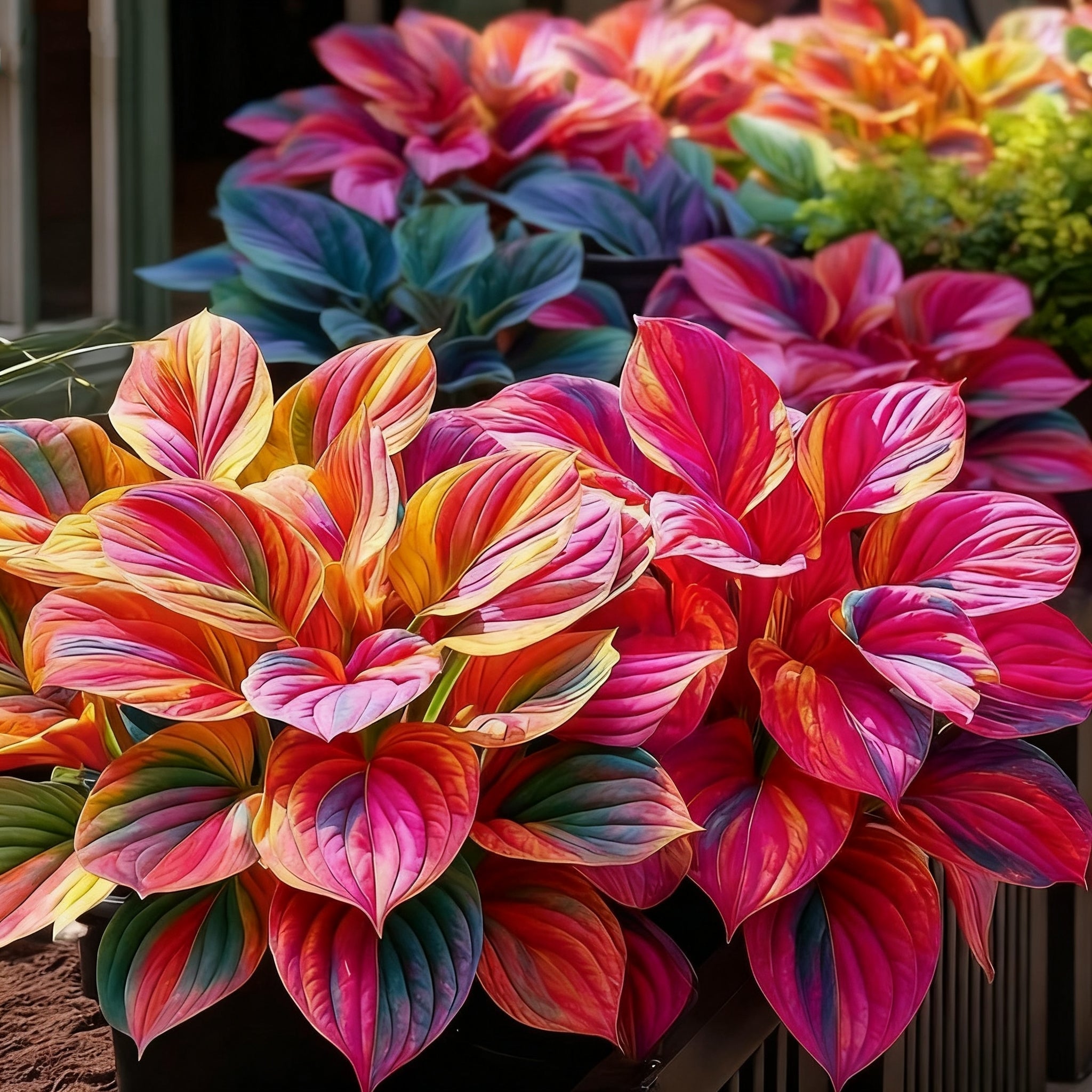 🌈🔥 Limitált kiadású Szivárványos Láng Hosták - Ritka Többszínű Lombozat, Kizárólag Üzletünkben 🌸