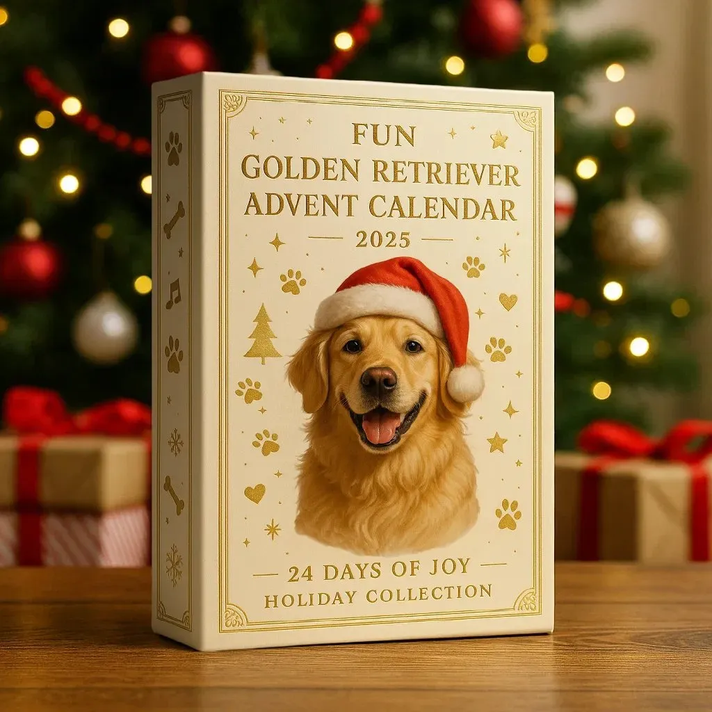 Vidám adventi naptár egy golden retrieverrel 2025
