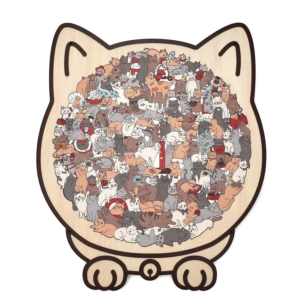 🎅🎄Fából készült macska alakú kirakó, 135 darabos, Morandi színekben🐱🎁