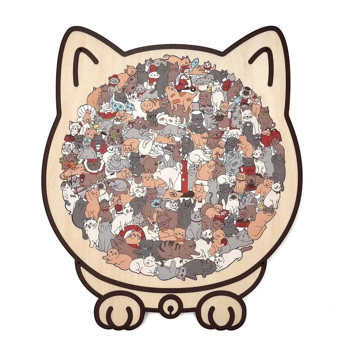 🎅🎄Fából készült macska alakú kirakó, 135 darabos, Morandi színekben🐱🎁