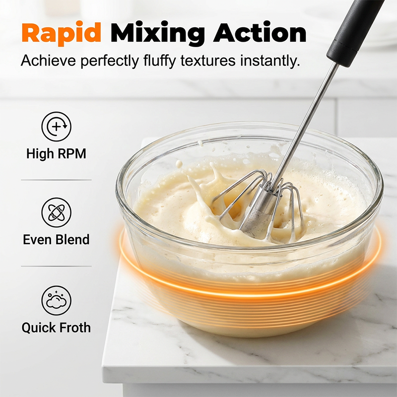 💞🥚 Félautomata kézi mixer: Nyomd meg és forgasd el, nincs szükség áramra! Verd fel a tojásokat és a tejszínt másodpercek alatt. Kíméld a csuklóidat! ✨🧁