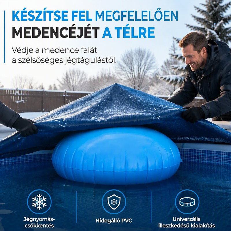❄️ IDŐKORLÁTOS 50%-OS KEDVEZMÉNY! ✨ Kerek, felfújható medence-télizáró légpárna – jégnyomás-csökkentő, téli medencevédő 🏊