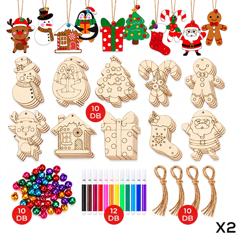🎄 DIY karácsonyi fadíszítő készlet – Tollakkal és csengőkkel, kreatív ünnepi dekoráció ✨