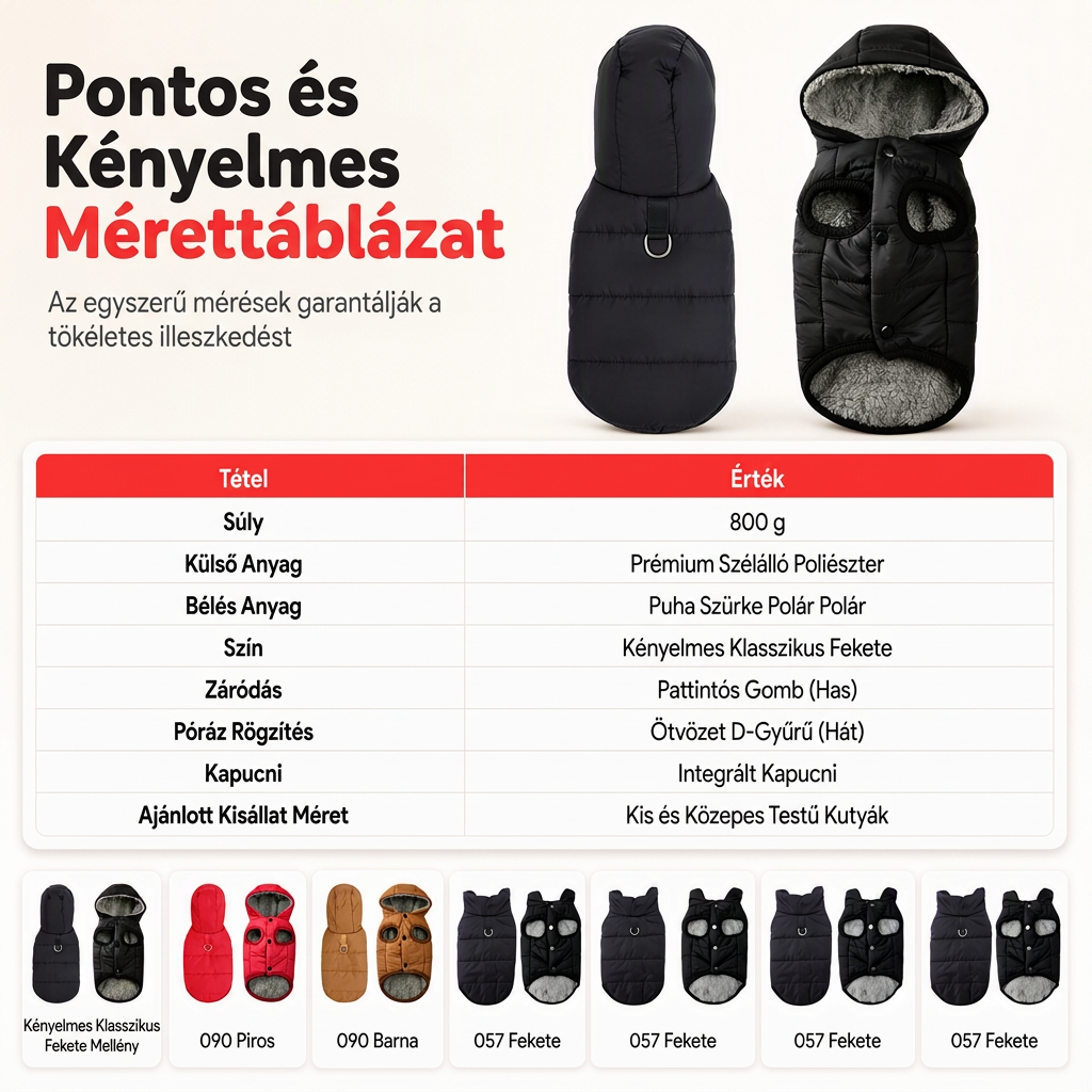 🐾 ✨ Kapucnis kutyakabát – béléses gyapjúval, szélálló 🧥