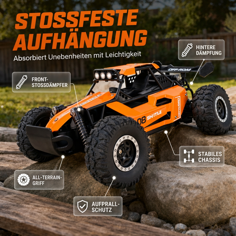 🏎️Nagy sebességű, négykerék-meghajtású RC terepjáró – Erős motor, terepen is könnyen használható✨