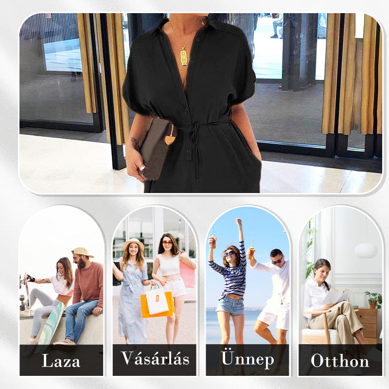 💜✨Női gomb alkalmi laza laza rövid ujjú jumpsuit