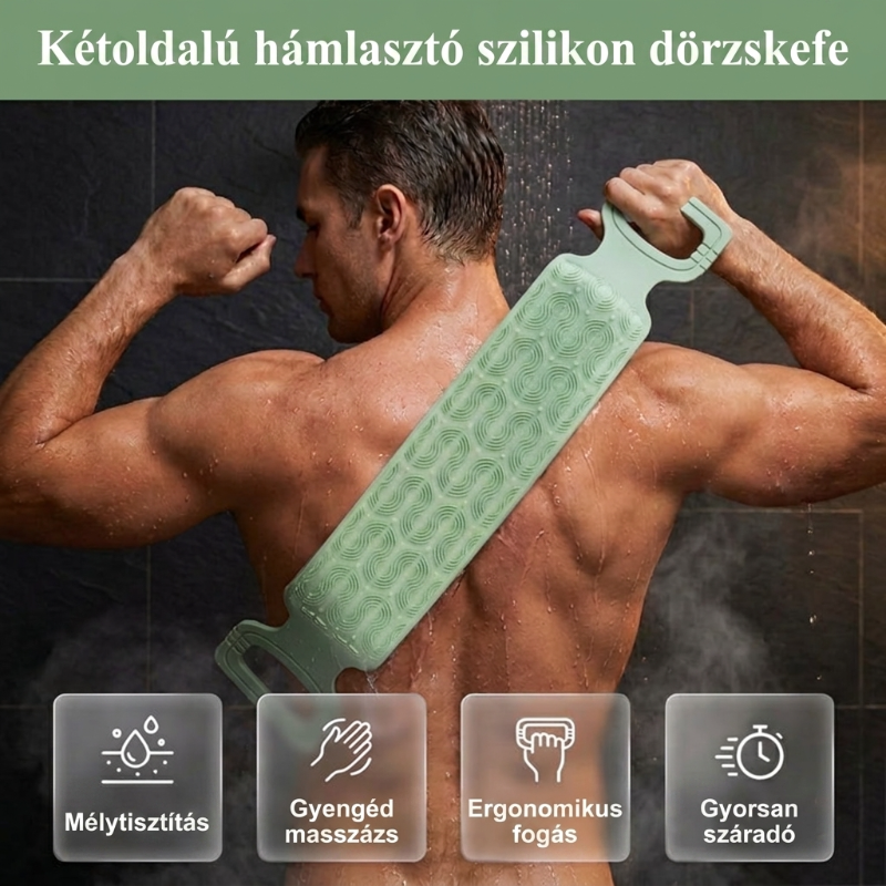 🛁 Kényelmes szilikon hátmosó kefe – Könnyebb tisztálkodás hajolgatás nélkül