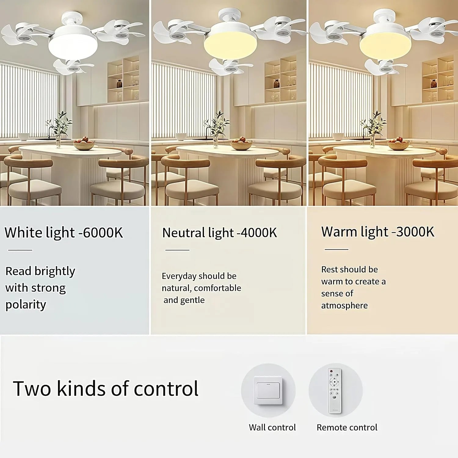 Modern mennyezeti ventilátorlámpa E27-es foglalattal (2026-os modell) - csendes 2 az 1-ben LED ventilátor távirányítóval