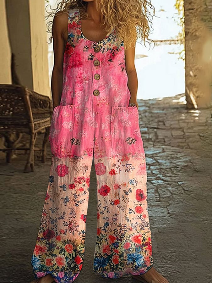 Női lezser vintage virágmintás patchwork overál