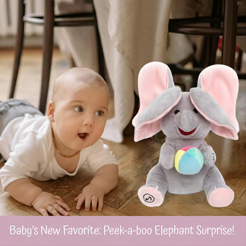 🎁🐘 Egy aranyos plüss elefánt játék bújócska játékhoz
