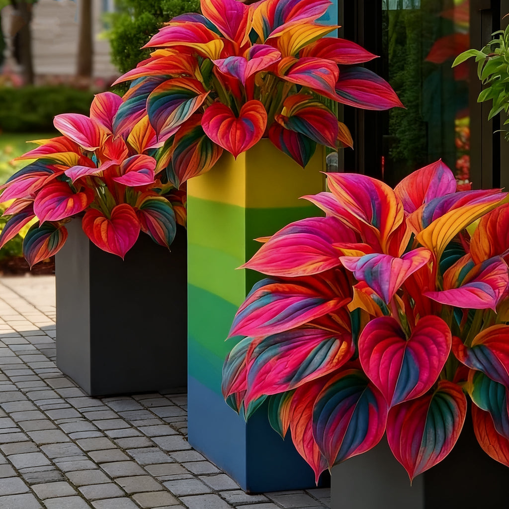 🌈🔥 Limitált kiadású Szivárványos Láng Hosták - Ritka Többszínű Lombozat, Kizárólag Üzletünkben 🌸