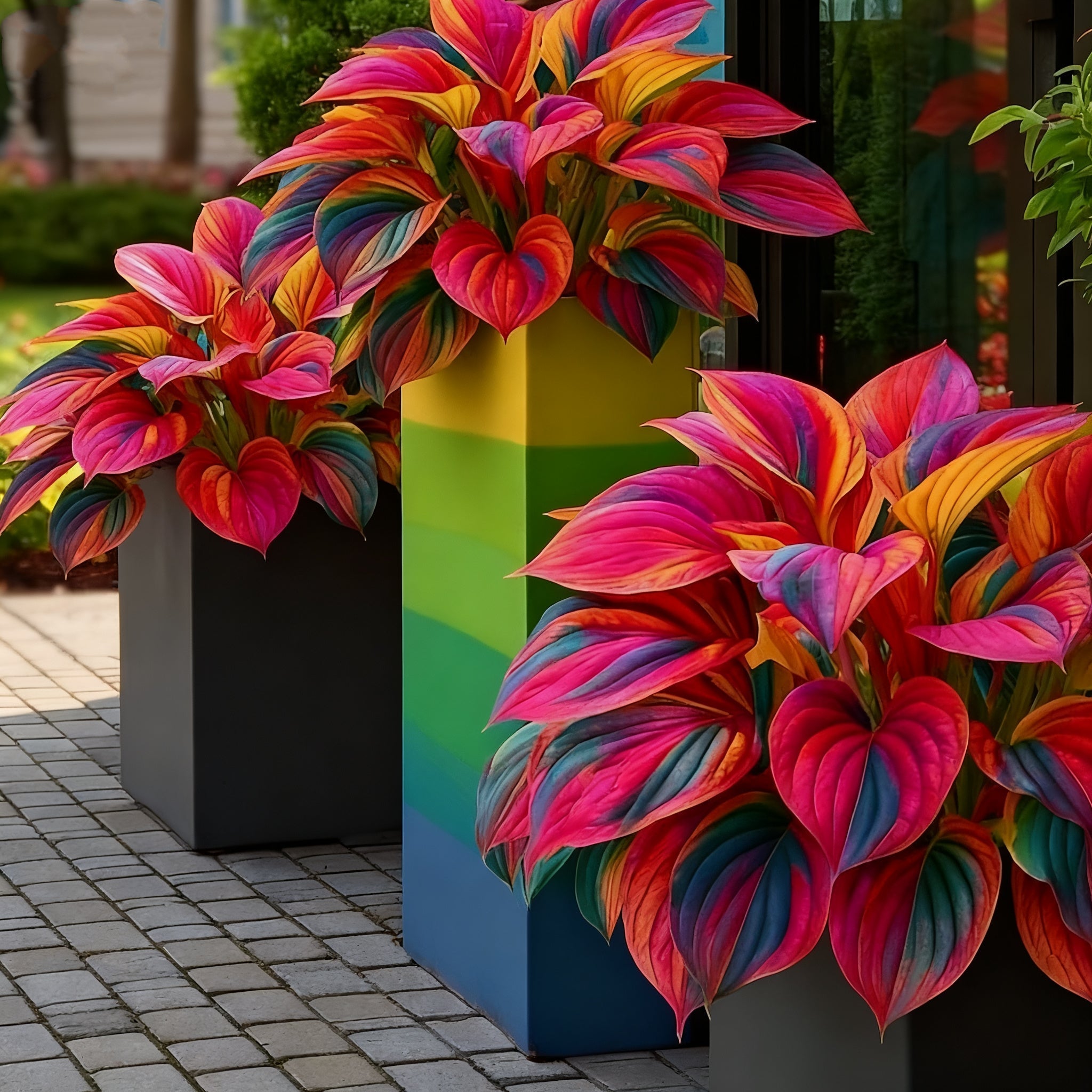 🌈🔥 Limitált kiadású Szivárványos Láng Hosták - Ritka Többszínű Lombozat, Kizárólag Üzletünkben 🌸