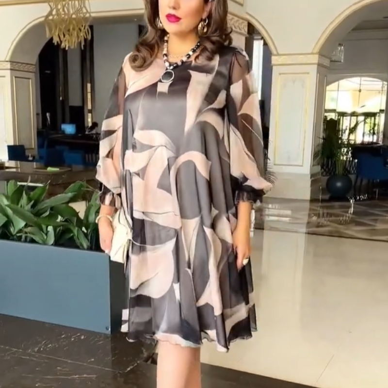 👗Folyó kerek nyakú ruha hosszú ujjakkal és nyomtatással