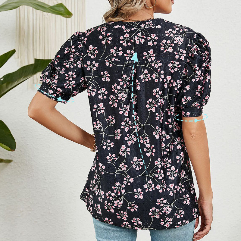 【M-2XL】🌸Női nyári V-nyakú nyomtatott felső