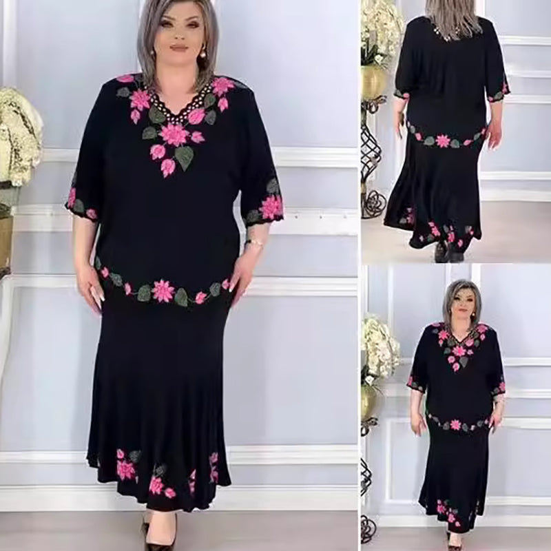 🌷Elegáns virágmintás női ruha V-nyakkal