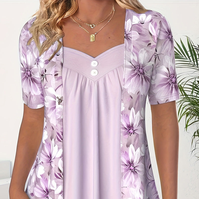 👚Női patchwork felső szabálytalan virágokkal✨
