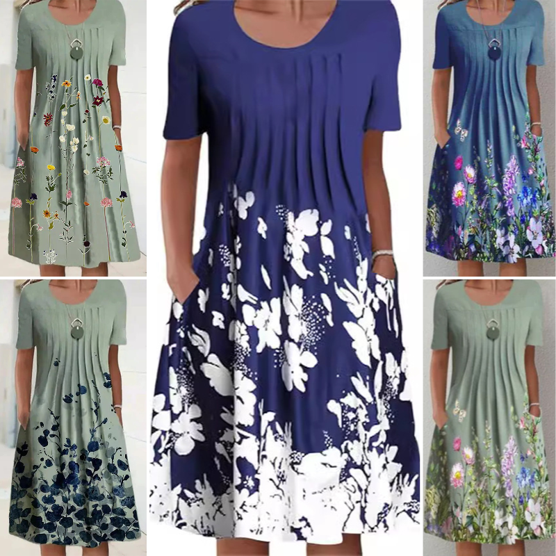 【S-3XL】👗Virágos ruha kerek nyakkivágással