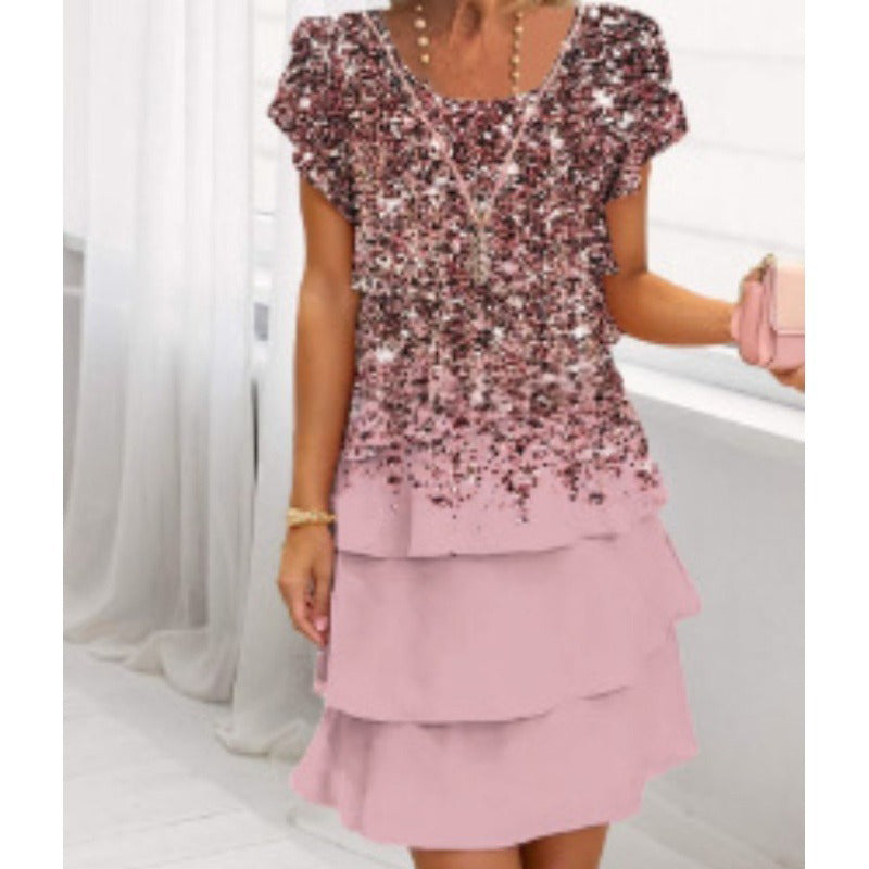 👗Elegáns, kerek nyakú ruha virágmintával🌸