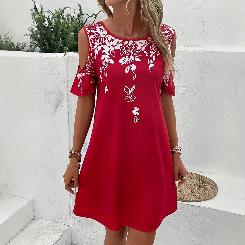 🌼【S-2XL】Virágmintás midi ruha kivágott ujjakkal