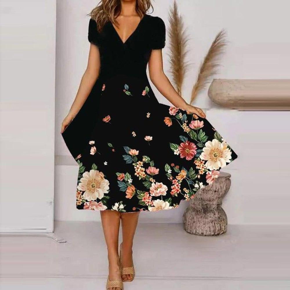 【S-4XL】🌺Női Flowy V-nyakú nyomtatott ruha