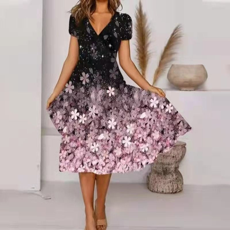 【S-4XL】🌺Női Flowy V-nyakú nyomtatott ruha