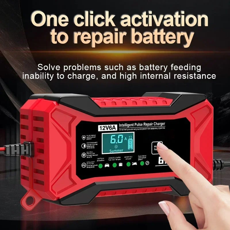 🔥 Intelligens akkumulátortöltő autóhoz és motorkerékpárhoz-220 V – EU-csatlakozó 🚗⚡