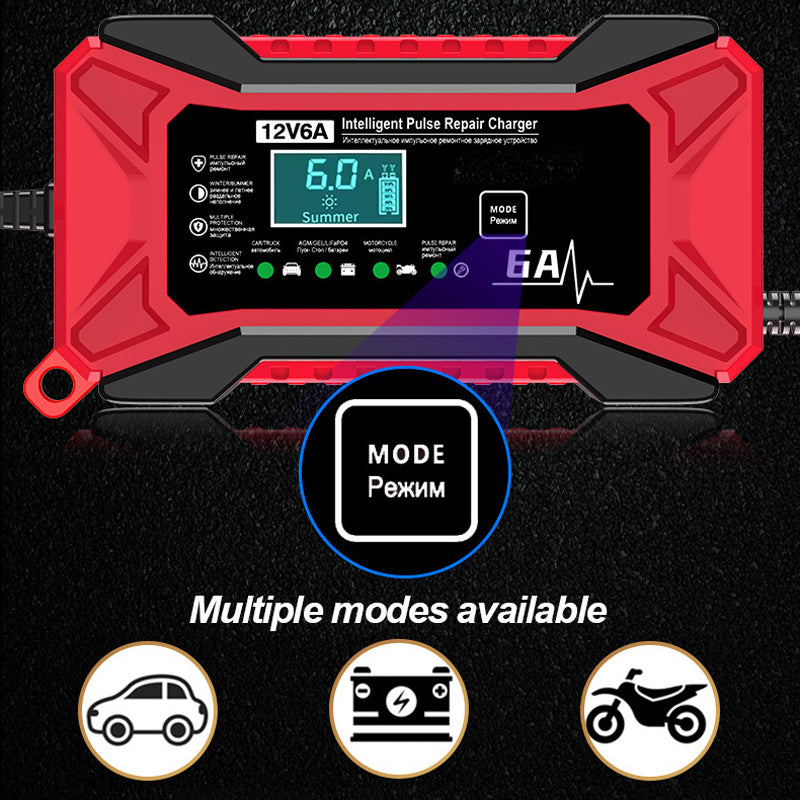 🔥 Intelligens akkumulátortöltő autóhoz és motorkerékpárhoz-220 V – EU-csatlakozó 🚗⚡