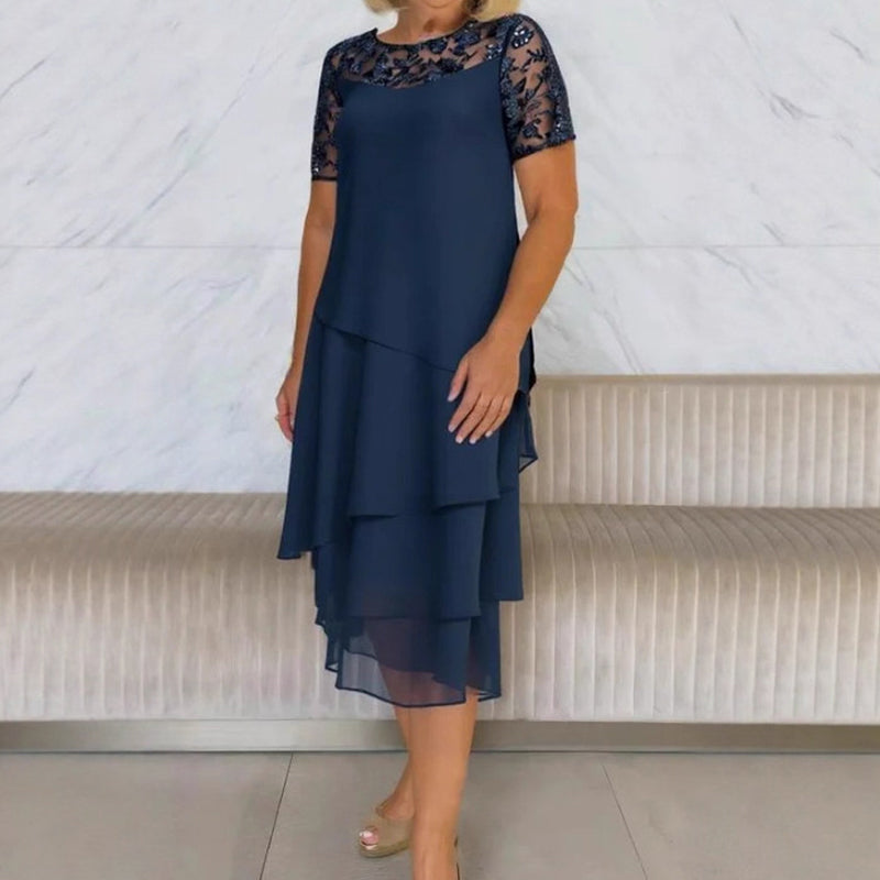 💖 [S-3XL] 👗✨️ Női Réteges Háló A-vonalú Midi Ruha