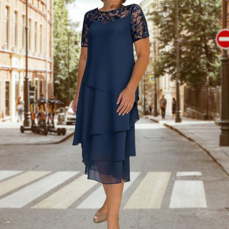 💖 [S-3XL] 👗✨️ Női Réteges Háló A-vonalú Midi Ruha