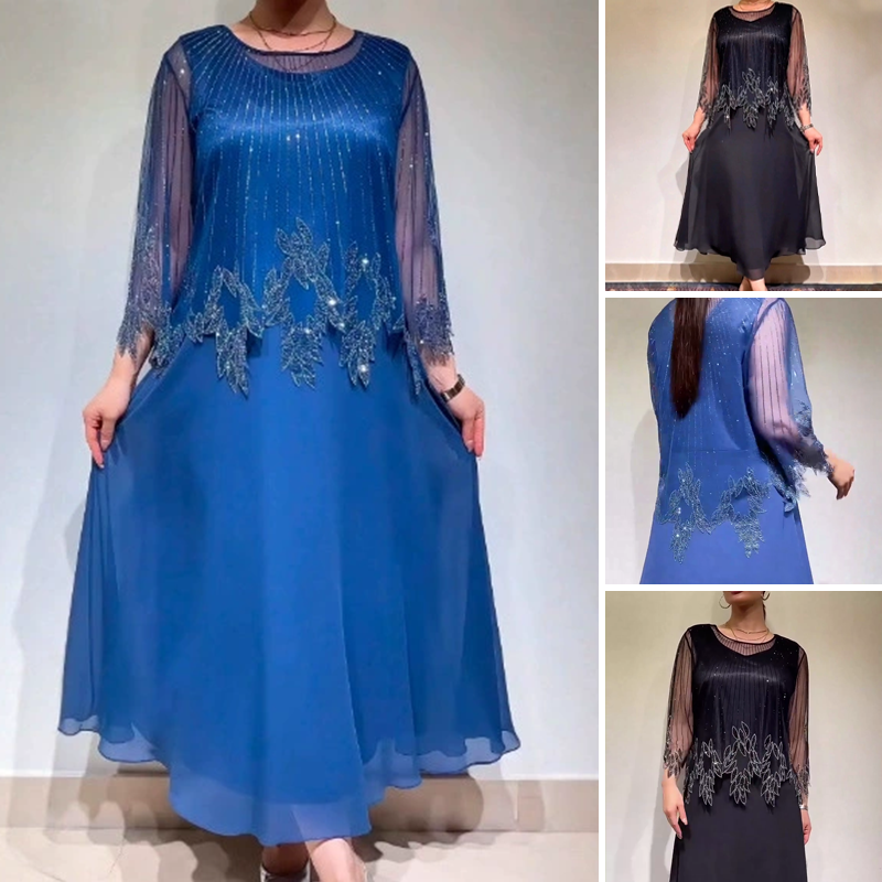 Elegáns, egyszínű ruha fényes, átlátszó fedőréteggel