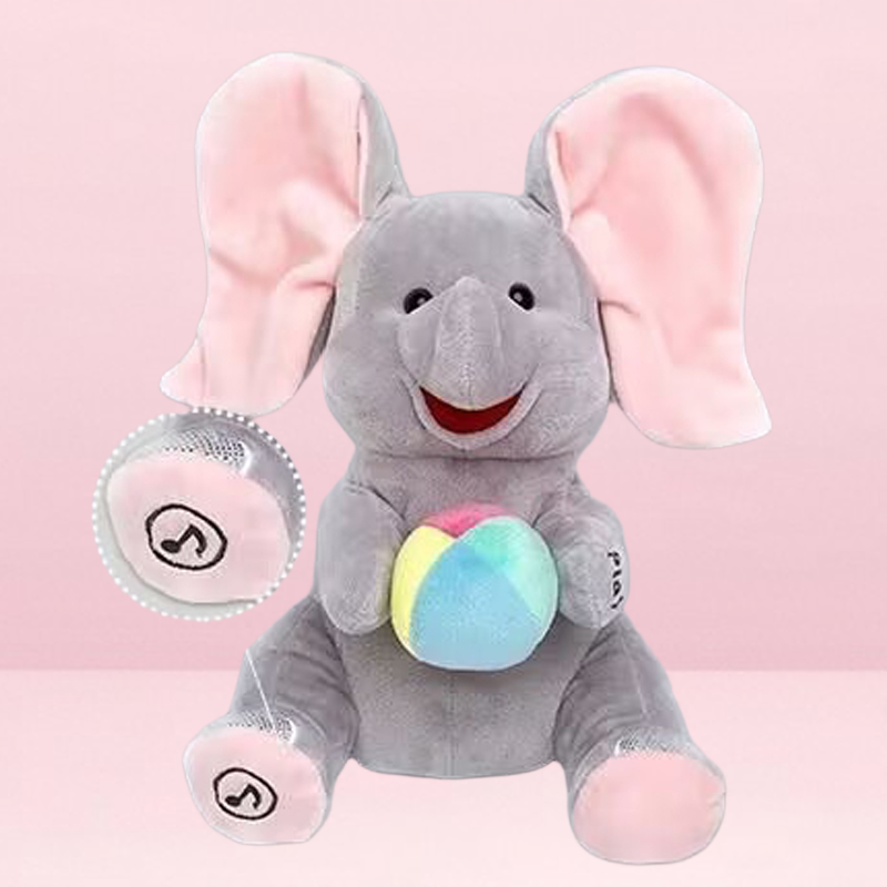 🎁🐘 Egy aranyos plüss elefánt játék bújócska játékhoz