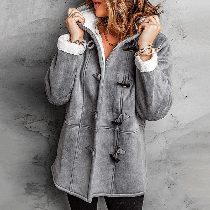 ❄️ Nők Kapucnis Suede Kabát Plüss Béleléssel 🧥💕