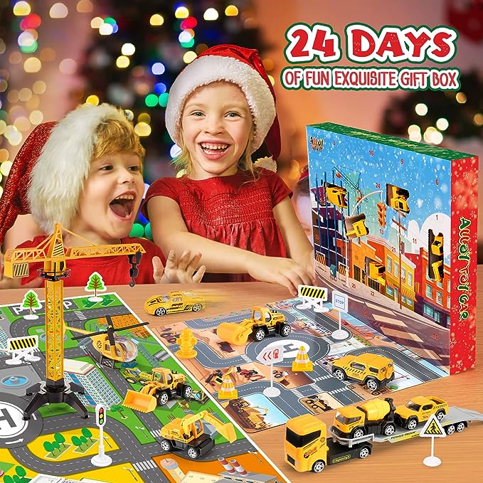 🚗Fiúknak szóló adventi naptár: Ötvözött építőipari jármű játékok