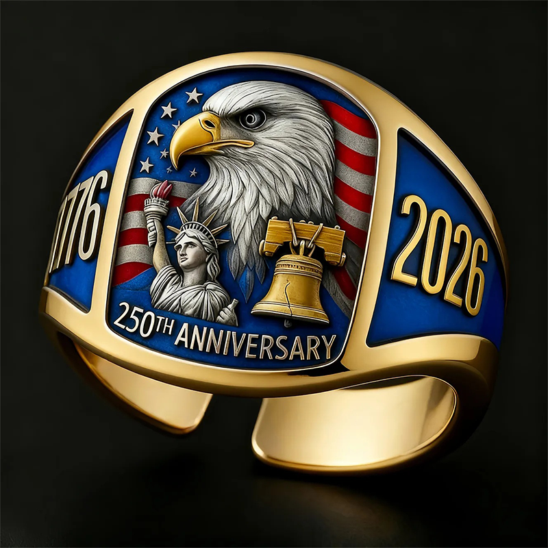🎖️250. évforduló 1776–2026 Emlék sas gyűrű🦅