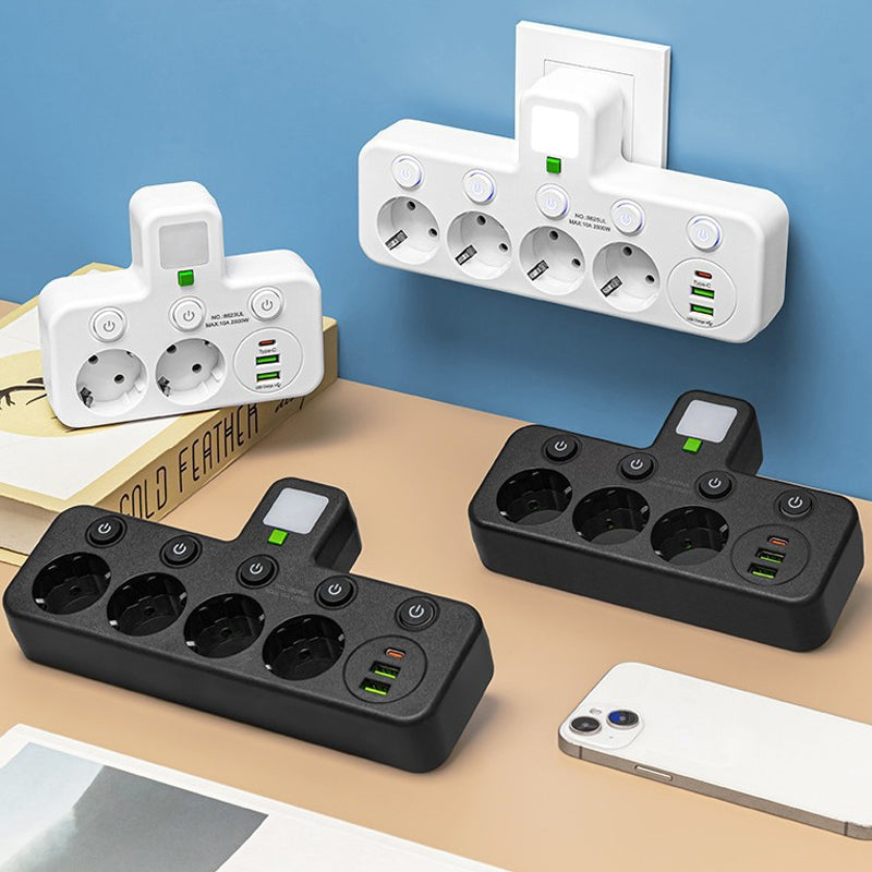 ⚡Okos tápkábeles kiegészítő USB-portokkal (EU dugó)